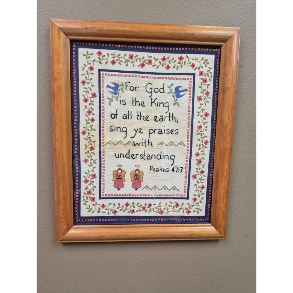 Psalms 47:7 Framed Christian Wall Art Floral Farmhouse Scripture Decor Angel's